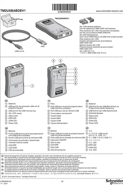 schneider施耐德TM2USBABDEV1 Loader Device Accessory_ Instruction Sheet